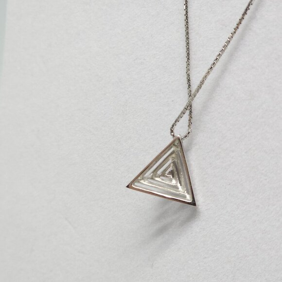Sterling Silver Abstract Modernist Open Work Triangle Pendant Necklace - Picture 4 of 8